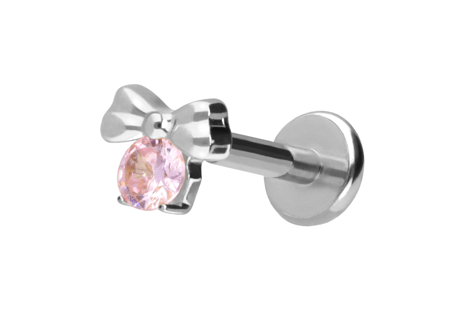 Titan Labret Piercing mit Push Fit SCHLEIFE + KRISTALL